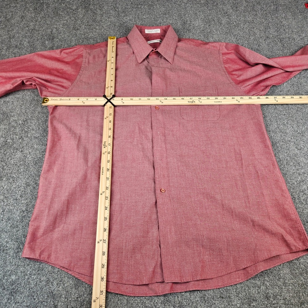 Pierre Cardin Mens Red Long Sleeve Button Down Shirt Large Chambray Style Pocket - Picture 2 of 5
